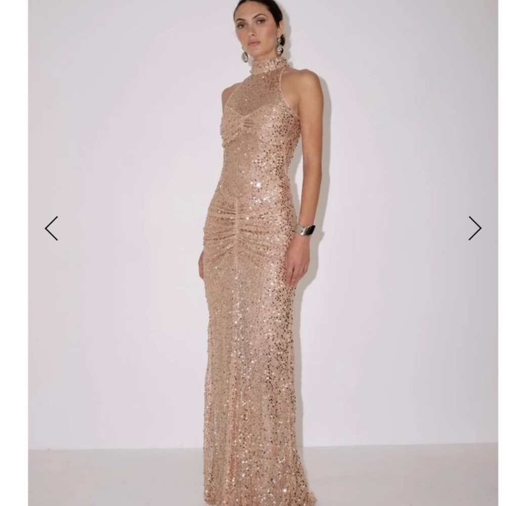 Delfi Collective Avelie Ruched Sequin Dress in Nude